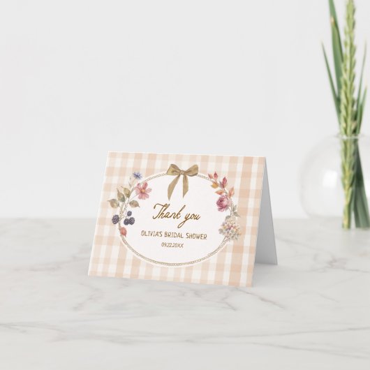 Cottage Fall in Love Gingham Brautparty Dankeskarte (Vorderseite)