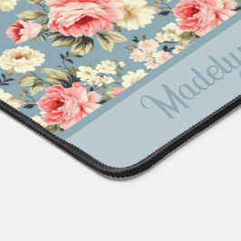 Cottage Garden Flowers Blue Monogram Name Schreibtischunterlage