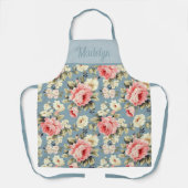 Cottage Garden Flowers Blue Monogram Name Schürze (Vorderseite)