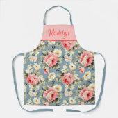 Cottage Garden Flowers Pink Monogram Name Schürze (Vorderseite)