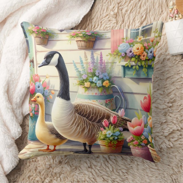 Cottage Garden Geese Spring Illustration Kissen (Decke)