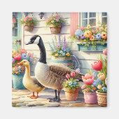 Cottage Garden Geese Spring Illustration Magnet (Vorne)