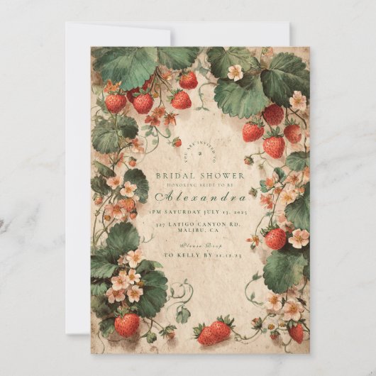 Cottage Garden Strawberry Bridal Shower Einladung (Vorderseite)