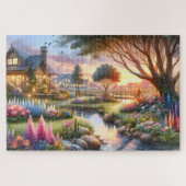 Cottage Garden Stream at Sunset Puzzle (Horizontal)