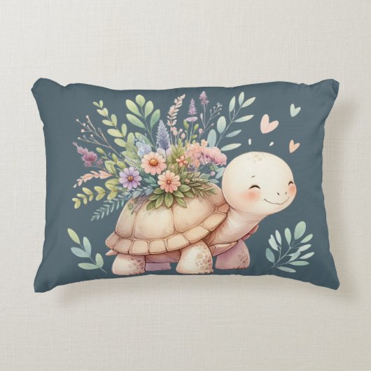 Cottage Garden Turtle Watercolor Dekokissen (Vorderseite)