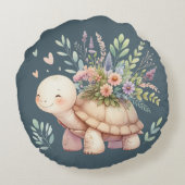 Cottage Garden Turtle Watercolor Rundes Kissen (Rückseite)