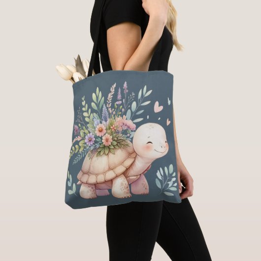 Cottage-Garten-Schildkröte Aquarell Tasche (Von Nahem)
