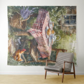 Cottage-Garten-Teemorgen-Wasserfarbe Wandteppich (Beispiel (Horizontal))