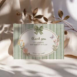 Cottage Green Bow Frame Baby Shower Dankeskarte