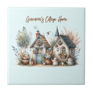 Cottage Haven Florale Häuser Illustration Fliese