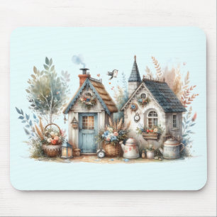 Cottage Haven Florale Häuser Illustration Mousepad