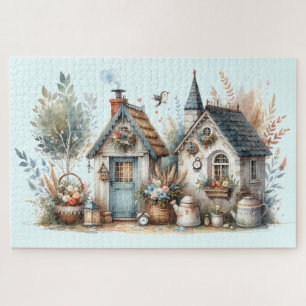 Cottage Haven Florale Häuser Illustration Puzzle