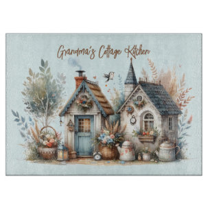 Cottage Haven Florale Häuser Illustration Schneidebrett