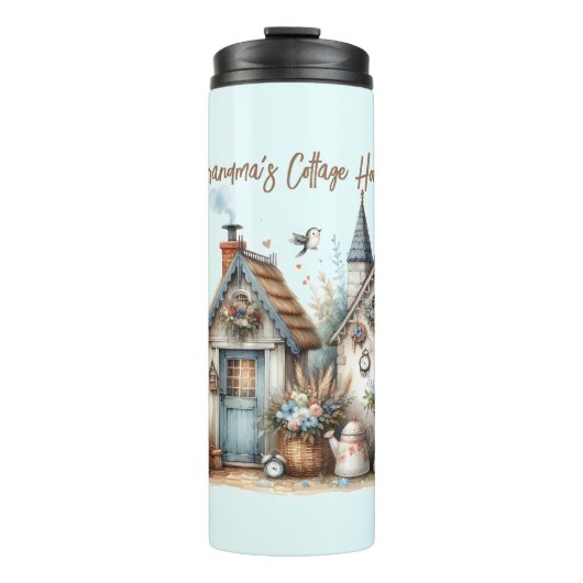 Cottage Haven Florale Häuser Illustration Thermosbecher (Vorderseite)