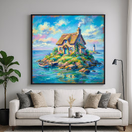 Cottage Island - Pastel Illustration Style Art Poster