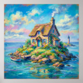 Cottage Island - Pastell-Illustrationsstil Kunst Poster (Vorne)