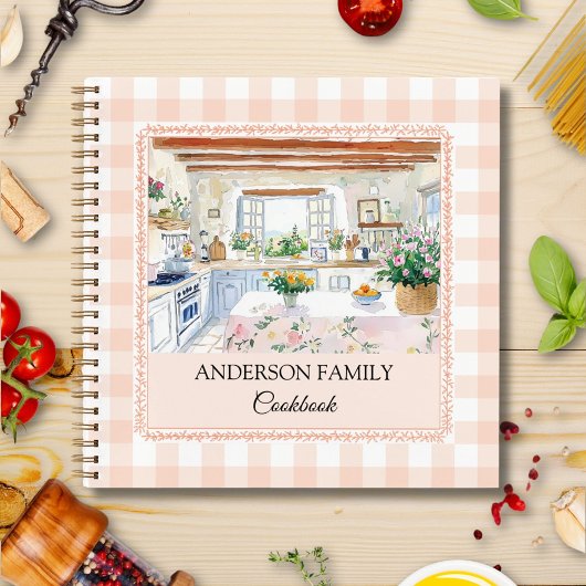 Cottage Kitchen Peach Gingham Family Recipe Notizblock
