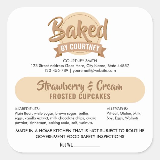 Cottage Law Modern Cake Bakery Ingredients Sticker (Vorderseite)