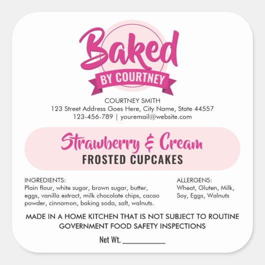 Cottage Law Trendy Pink Bakery Ingredients Sticker (Vorderseite)