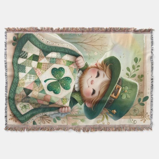 Cottage Leprechaun Patchwork Quilt Scene Decke (Vorderseite)