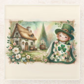 Cottage Leprechaun Patchwork Quilt Scene Glasuntersetzer (Vorderseite)