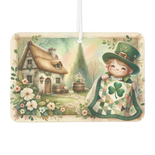 Cottage Leprechaun Patchwork Quilt Szene Autolufterfrischer (Vorderseite)