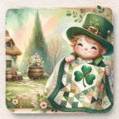 Cottage Leprechaun Patchwork-Quilt-Szene Getränkeuntersetzer (Vorderseite)