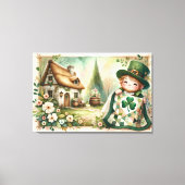 Cottage Leprechaun Patchwork Quilt Szene Leinwanddruck (Vorderseite)