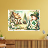 Cottage Leprechaun Patchwork Quilt Szene Leinwanddruck (Insitu (Wohnzimmer))