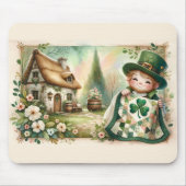 Cottage Leprechaun Patchwork Quilt Szene Mousepad (Vorne)