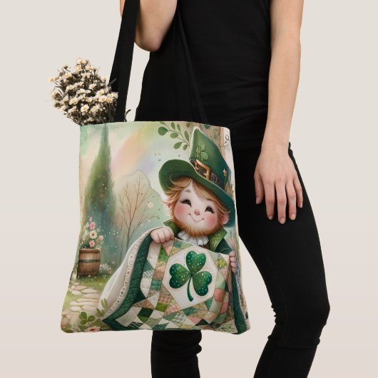 Cottage Leprechaun Patchwork-Quilt-Szene Tasche (Von Nahem)