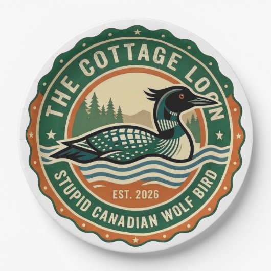 Cottage Loon Dummer Kanadischer Wolf Vogel Pappteller (Vorderseite)