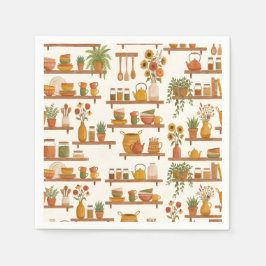 Cottage Pantry Shelves Watercolor Entertaining Serviette