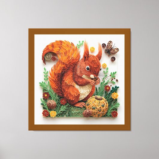 Cottage Quilling effect Red Squirrel in Autumn Leinwanddruck (Vorderseite)