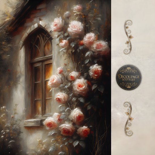 Cottage Rose Window Light Decoupage Seidenpapier