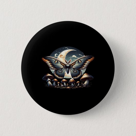 Cottage Whimsigoth Moth Pilze im Mondschein Button (Vorderseite)