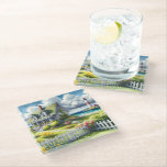 Cottage With View Of The Lighthouse Glasuntersetzer<br><div class="desc">A dreamy coastal cottagecore landscape filled with soft watercolor charm and breezy seaside tranquility. A welcoming seaside cottage sits among lush garden paths, blooming flowers, and a bright white picket fence, creating a warm storybook atmosphere. In the distance, a tall lighthouse rises beside sparkling blue ocean waves, adding a classic...</div>