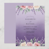 Cottagecore-Amethyst-Wisteria-Hochzeit Einladung (Vorne/Hinten)