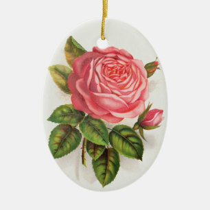 Cottagecore Antike Pink-Rosen-Blumenillustration Keramik Ornament
