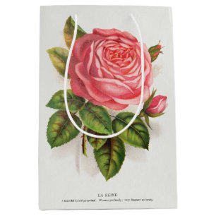 Cottagecore Antike Pink-Rosen-Blumenillustration Mittlere Geschenktüte