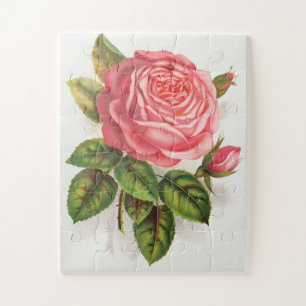 Cottagecore Antike Pink-Rosen-Blumenillustration Puzzle