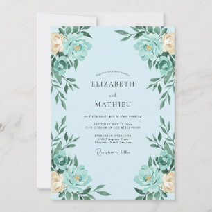 Cottagecore-Aqua-Gemalte-Blüten-Hochzeit Einladung