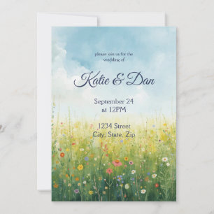 Cottagecore-Aquarell-Wiesen-Blumen-Hochzeit Einladung