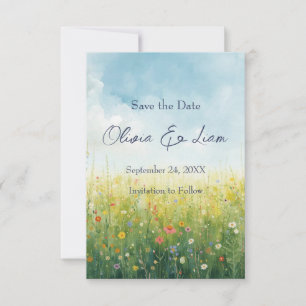Cottagecore Aquarell Wiesen Blumen Save-the-Date Save The Date