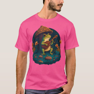 Cottagecore-Ästhetik-Frosch spielt Banjo auf Pilz T-Shirt