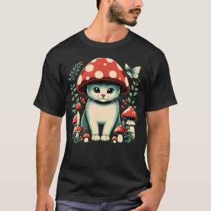 Cottagecore-Ästhetik-Katze mit Pilzhut-Kitty T-Shirt