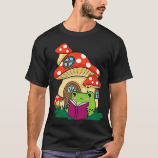 Cottagecore-Ästhetik Kawaii Frosch liest ein Buch T-Shirt