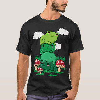 Cottagecore-Ästhetik Kawaii-Froschstapel und Pilz T-Shirt