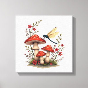 Cottagecore-Ästhetik-Libelle-Pilz-Witchy-Fl Leinwanddruck