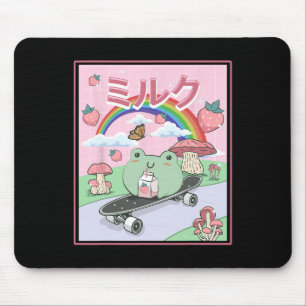 Cottagecore-Ästhetik-Skateboard-Frosch trinkt  Mousepad